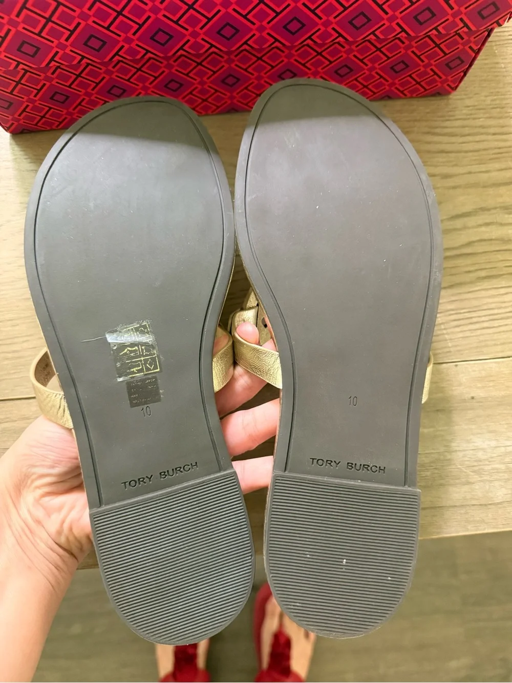 Tory Burch Metallic Gold Logo Thong Sandals